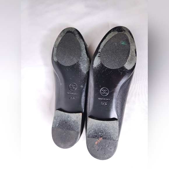 CHANEL Black Cambon Leather Ballet Flats Bow CC Logo Classic Ballerina Size 37.5 - Picture 15 of 15